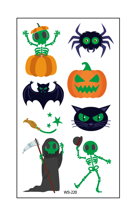 Pimeässä hohtavat Halloween-tatuoinnit – 5 arkkia
