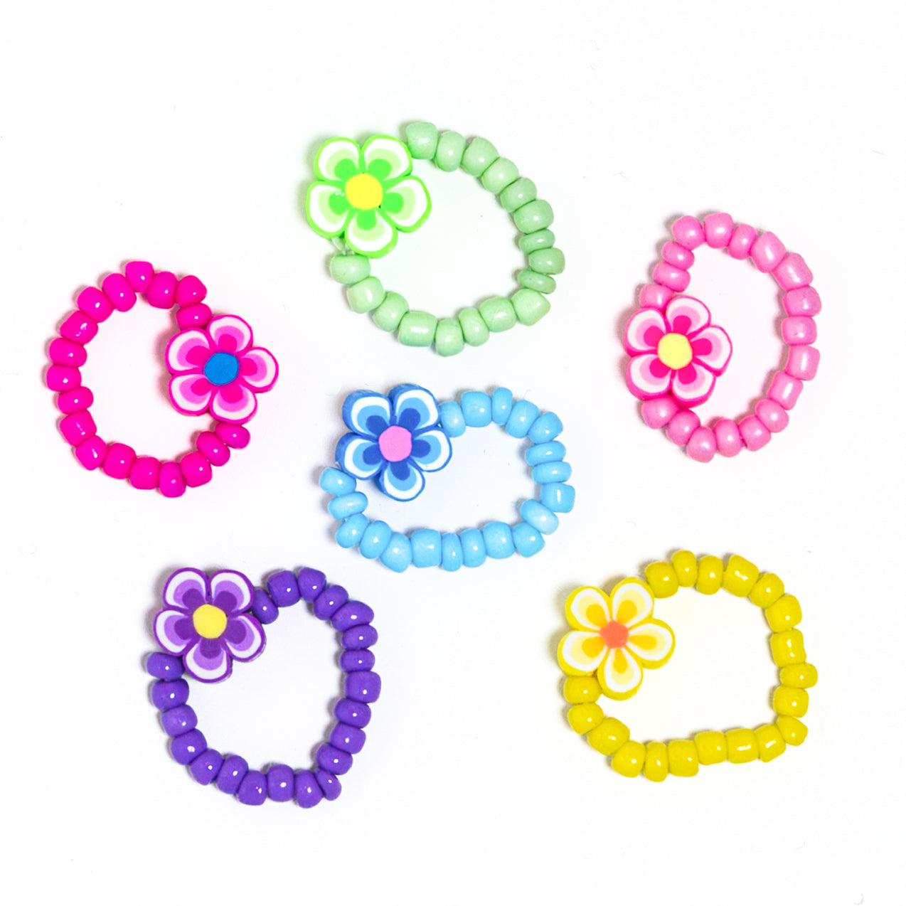 Beaded Flower Rings with Elastic – 50 pcs