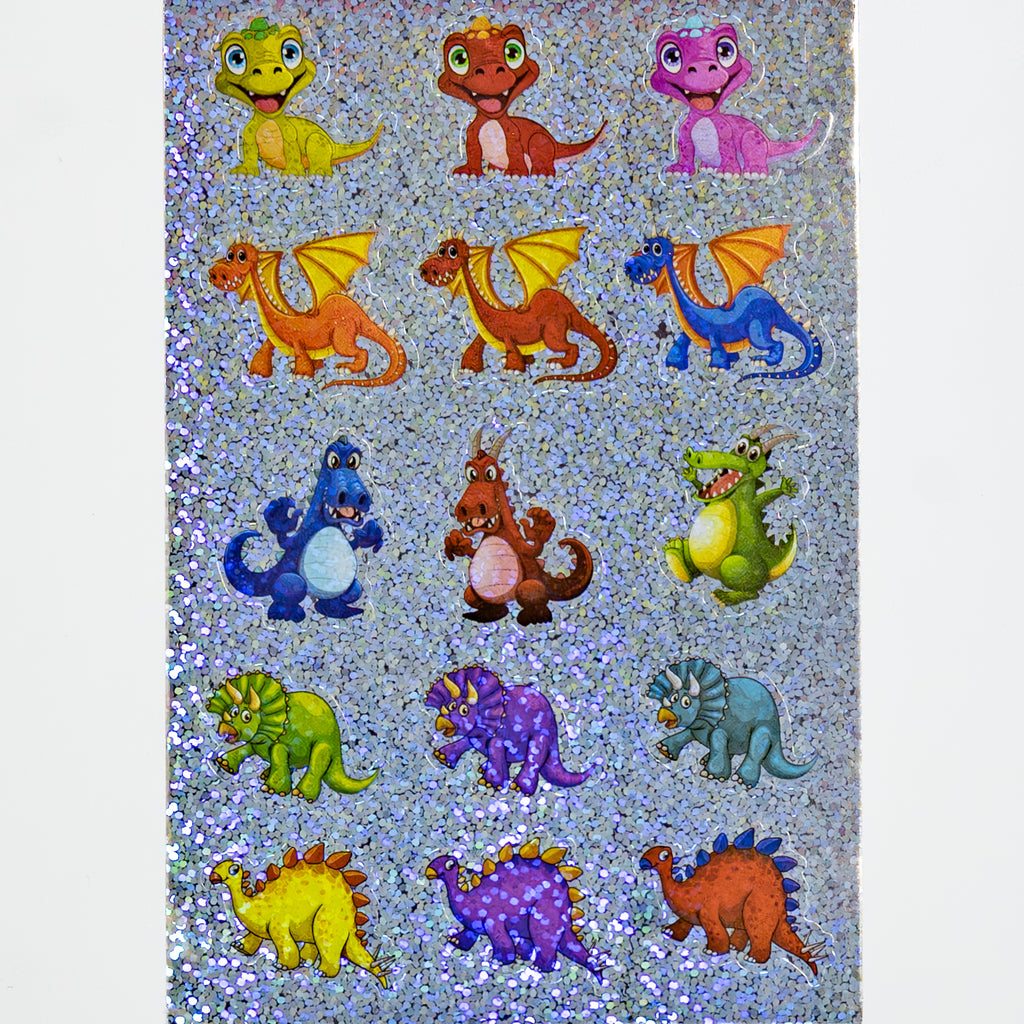 90 pcs-Glitter Dinosaur Stickers – 6 sheets