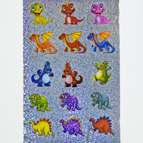 90 pcs-Glitter Dinosaur Stickers – 6 sheets