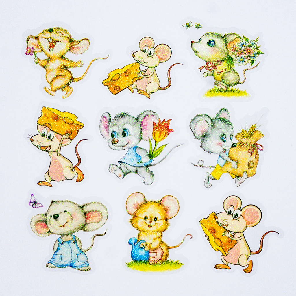 Super schattige glitter muis stickers - 80 stuks