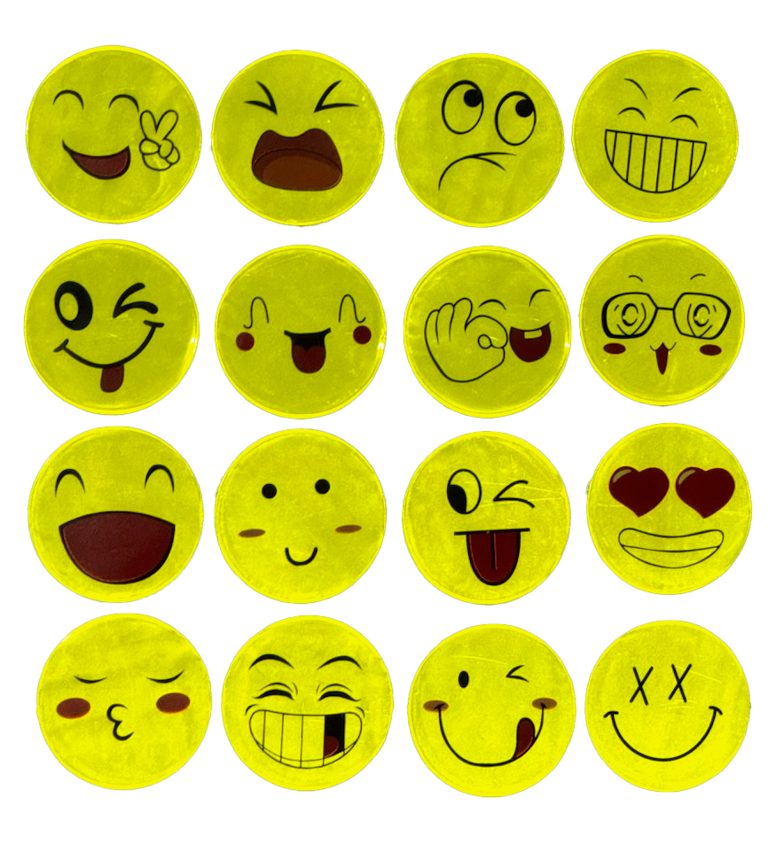 Grote reflecterende stickers diverse smileys – 20 stuks 5 cm