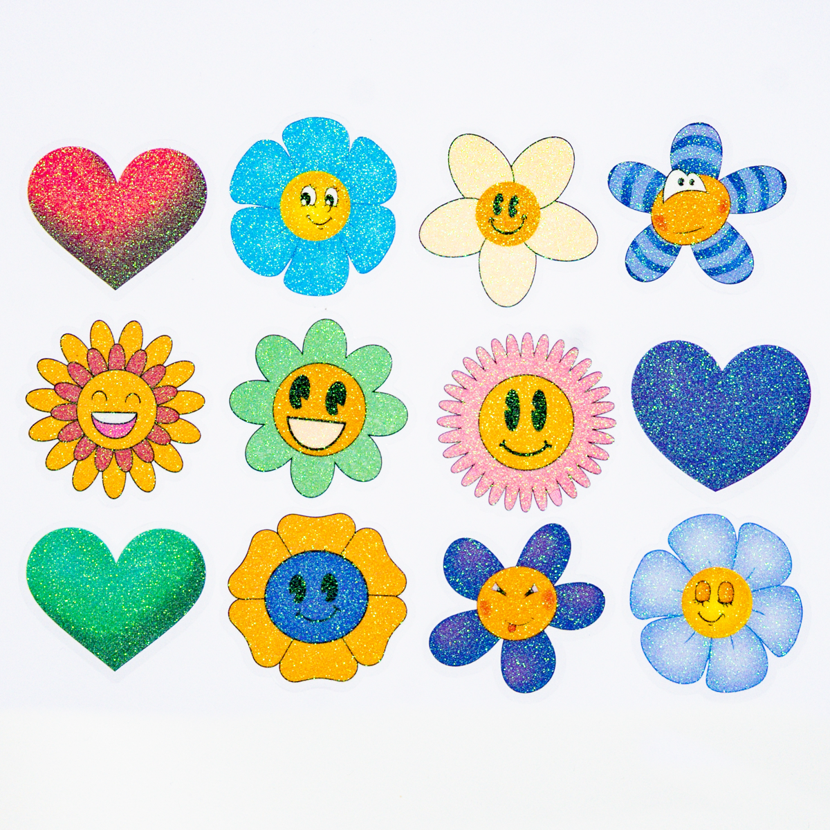 Glitter sticker flower&heart 5cm 80pcs