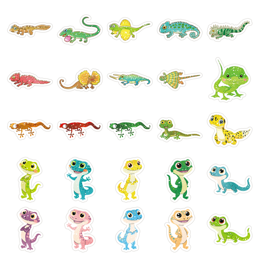 Happy Glitter Lizard Stickers - 80 pcs